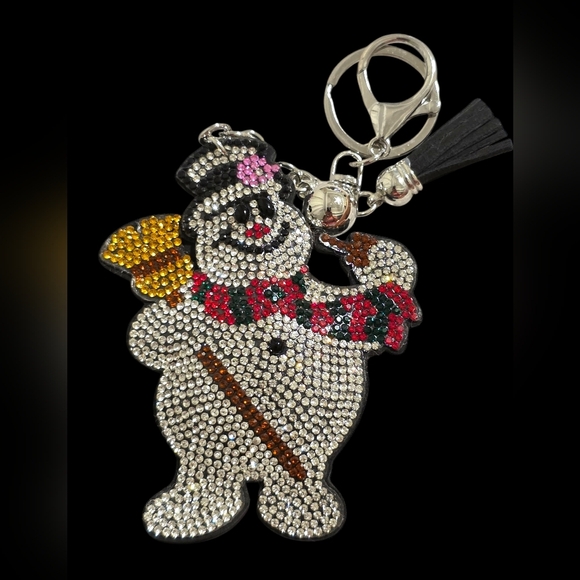 charmed by slg Accessories - Festive Frosty Snowman Rhinestone Bag Charm Keychain